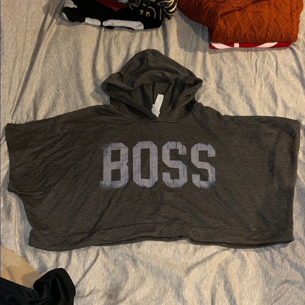 BOSS Charcoal Gray Cropped sleeveless Hoodie